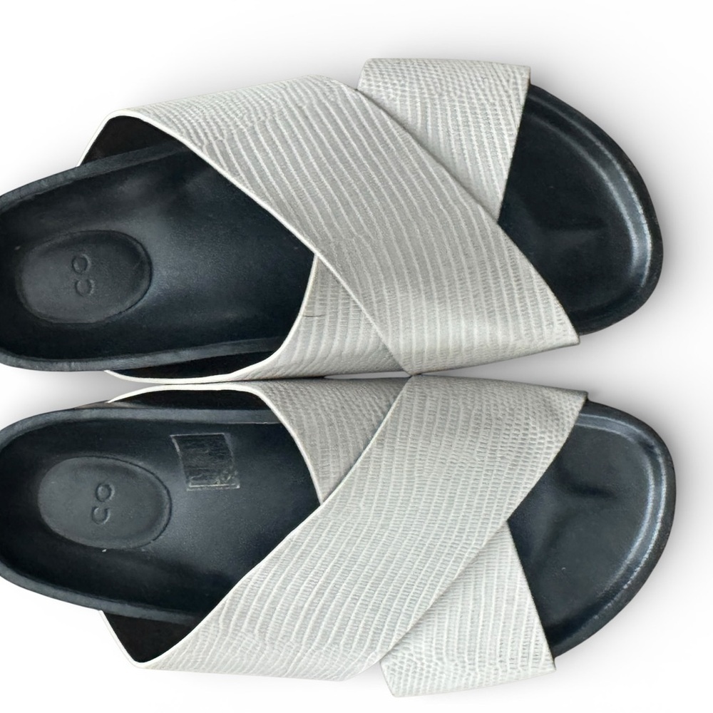CO White Leather Cross Strap Slides Made in Italy Size 37.5 7-7.5 US - Picture 3 of 6